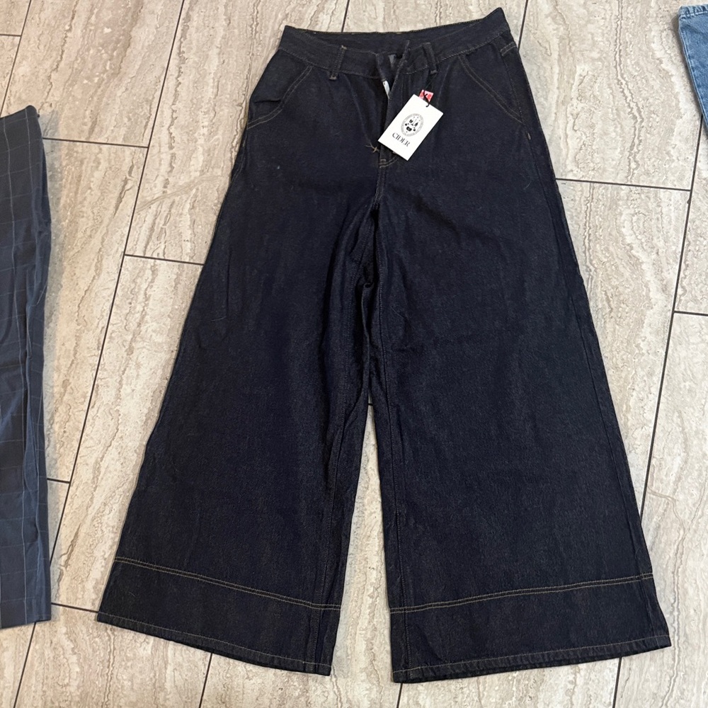 Wide-Leg Dark Blue Jeans